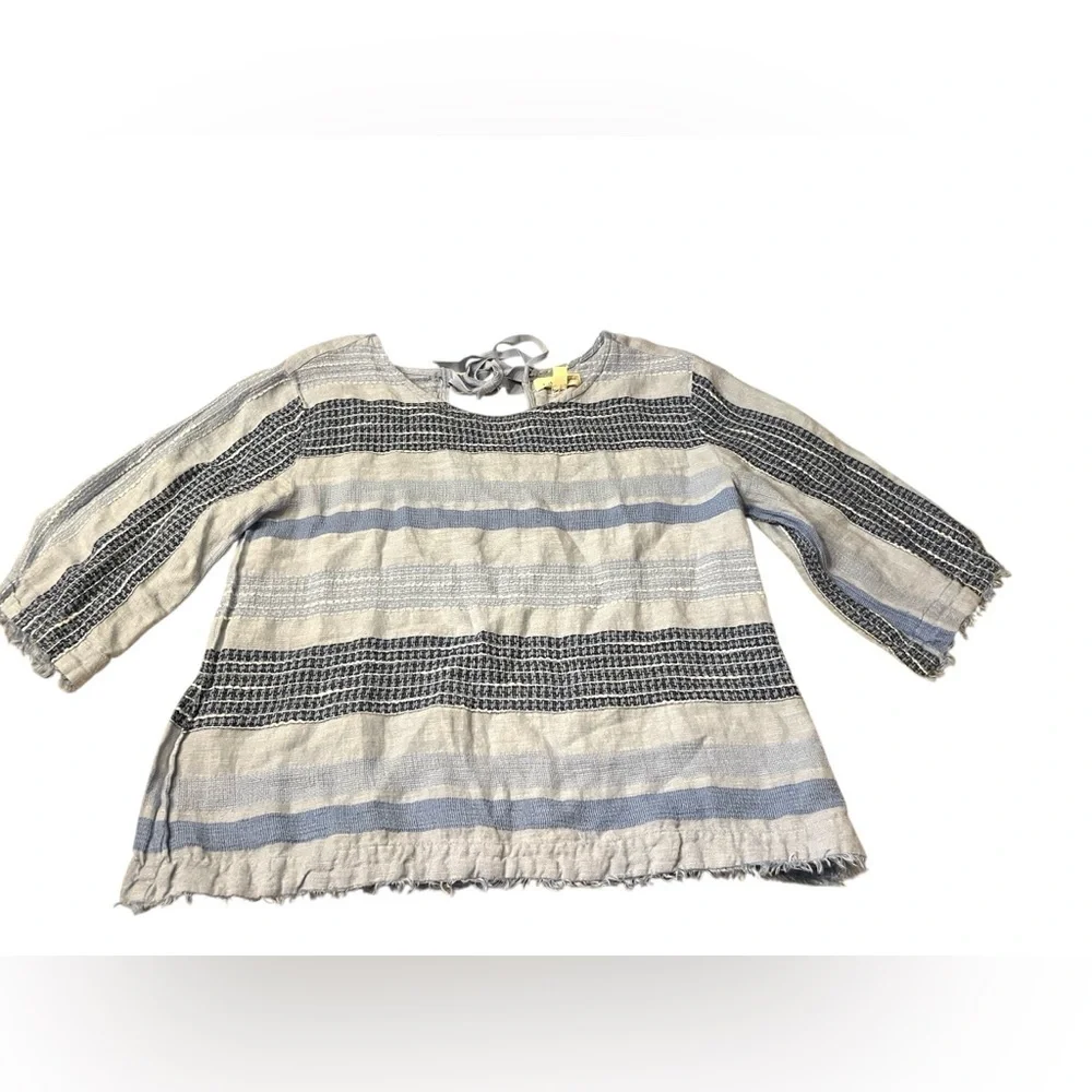 Anthropologie Cloth and Stone Linen Bella Dahl 3/4 sleeve Frayed Hem Top Sz M - Picture 2 of 9